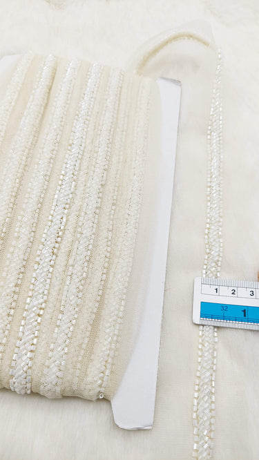 Net Lace In Beaded Embroidery, Hand Embroidered Bead Lace, Beaded Wedding Lace
